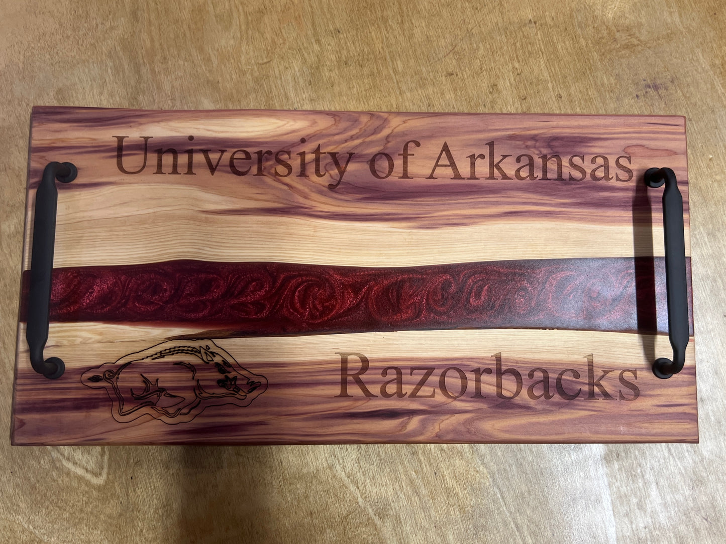 Charcuterie Board | Red Epoxy | Arkansas Razorbacks